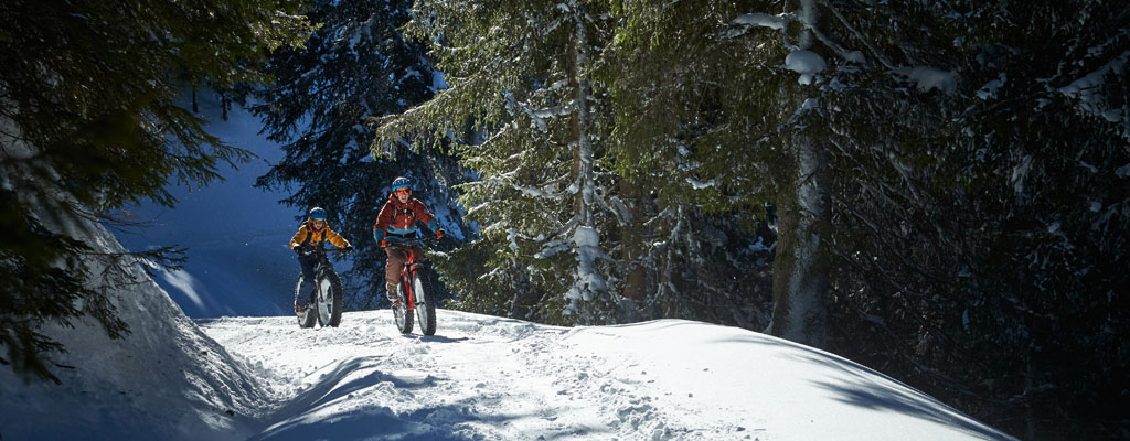 Fatbikes_Biken im Schnee_Winterwald_Hotel Sonnleiten