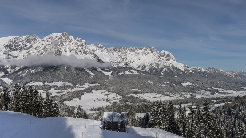 Skiregion-Wilder-Kaiser Panoramablick von der Skipiste auf den Wilden Kaiser Bildnachweis: TVB Wilder Kaiser/Reiter/von Felbert